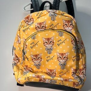 Betsey Johnson Yellow Cat Print Backpack